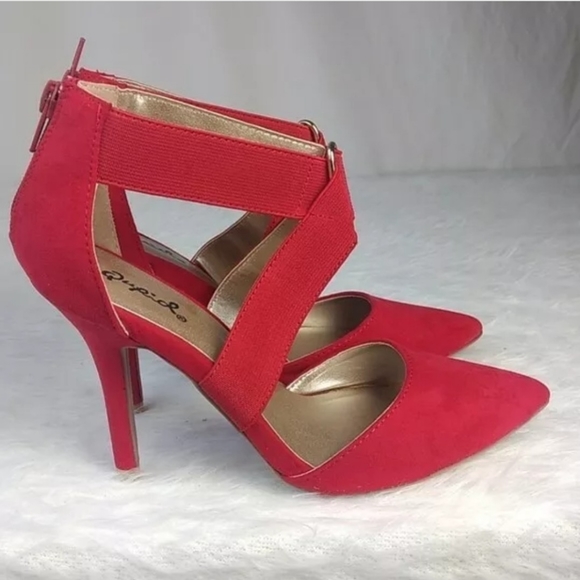 Qupid Strappy Heels Size 6 Red 4 inch heel Suede - Picture 6 of 7